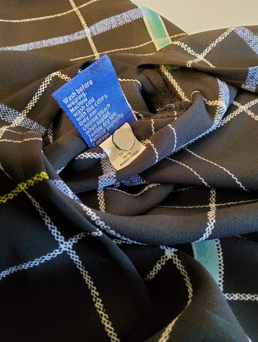 Apt. 9 Black Plaid Sleeveless Mock Neck Top with Blue and Teal Stripes - Picture 6 of 8